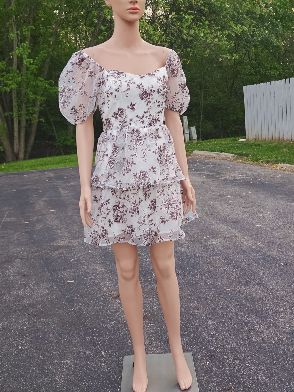 Francesca's Collections White Mini Dress with Brown Floral Print - Picture 4 of 4